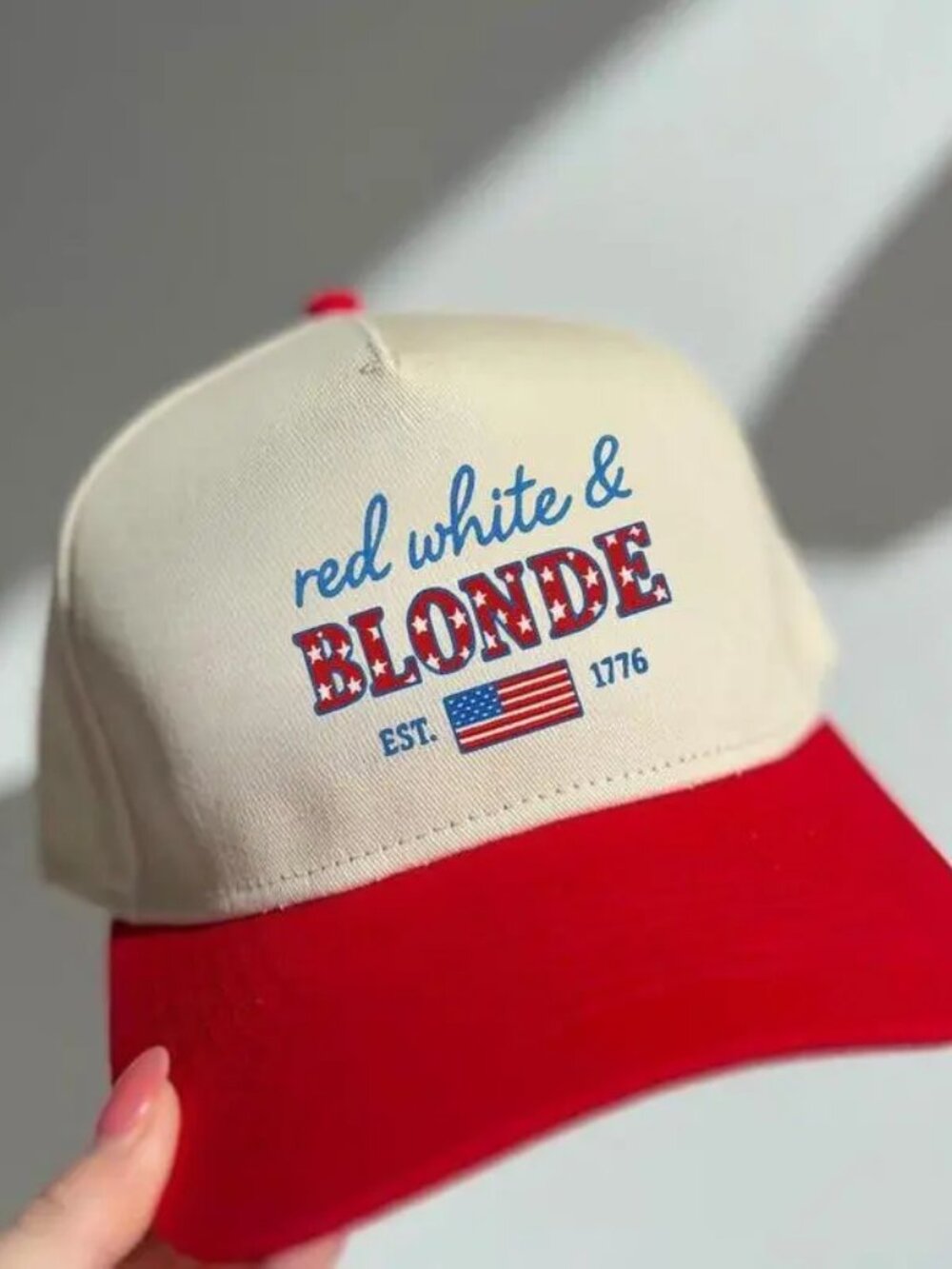 Red White & Blonde Est 1776 Patriotic Hat Embroidered USA Snapback Cap